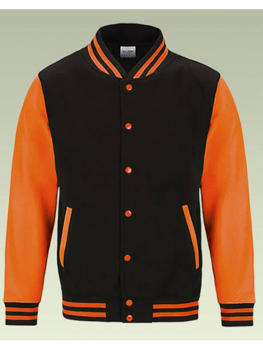 AWD Jet Black with Bright Electric Orange sleeves Varsity Jackets