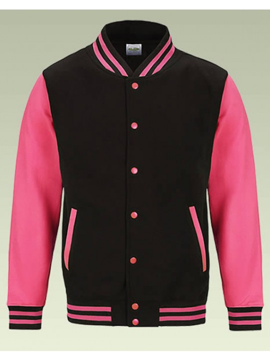 AWD Jet Black with Bright Electric Pink sleeves Varsity Jackets