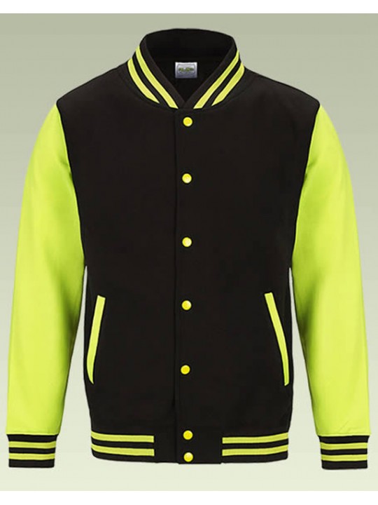 AWD Jet Black with Bright Electric Yellow sleeves Varsity Jackets