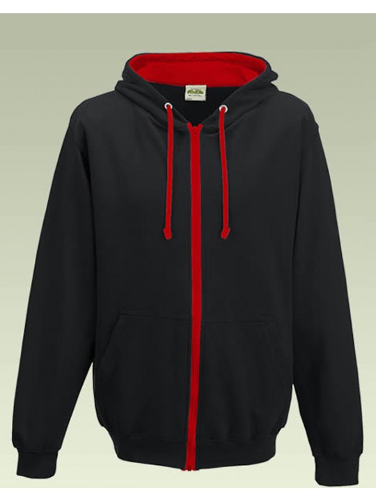 AWD Jet Black with Fire Red Contrast Varsity Full Zip Zoodie top
