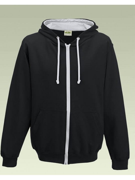 AWD Jet Black with Heather Grey Contrast Varsity Full Zip Zoodie top