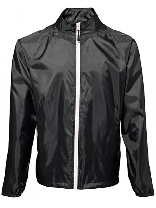 2786 Trendy cool Black Contrast White zip lightweight Jacket