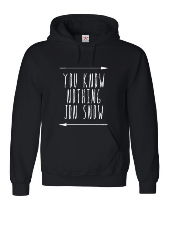 "You know Nothing Jon Snow" Printed on Black Hoodie Top