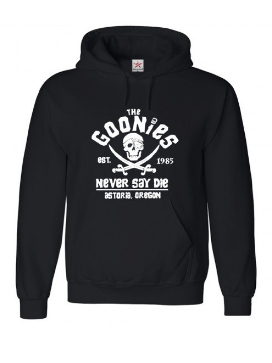 Retro Goonies "The Goonies Never Say Die"  Logo Printed Black Hoodie