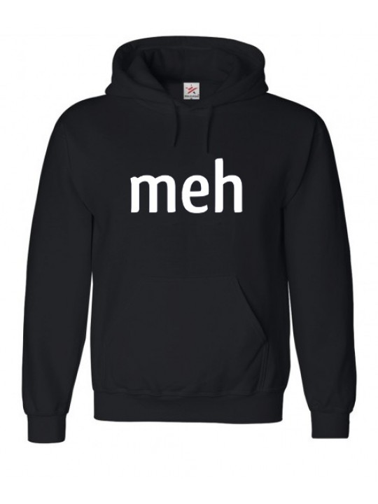 Black Hooded Top With "Meh" Text Hoodie in White