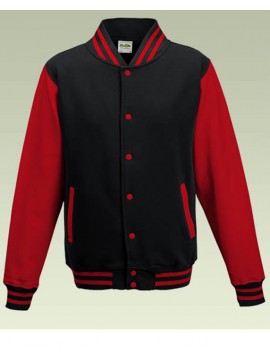 AWD Cool Black Body Red Sleeve Varsity Jackets
