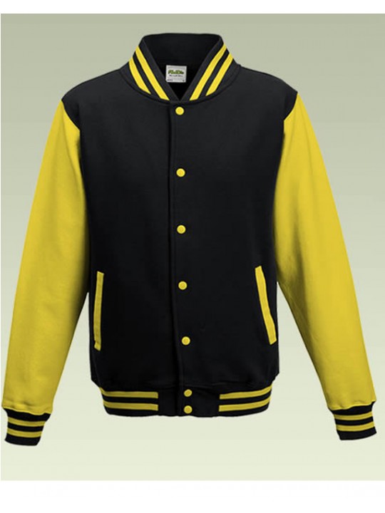 AWD Cool Jet Black Body Sun Yellow Sleeve Varsity Jackets