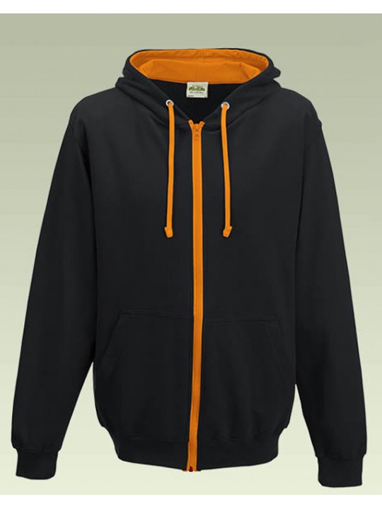 AWD Jet Black with Orange Crush Contrast Varsity Full Zip Zoodie top