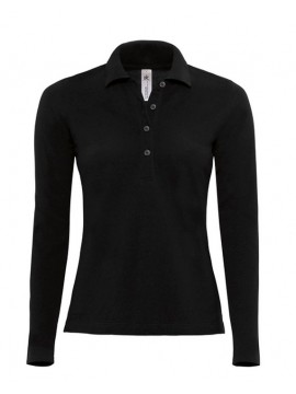 B&C Collection Womens Long Sleeved Buttoned Black Polo 