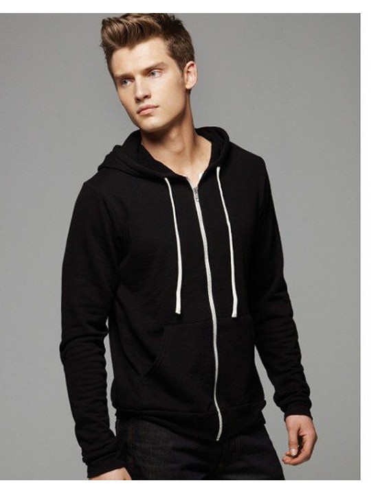 Bella Canvas Unisex Full Length Solid Black Tri-bend Hoodie