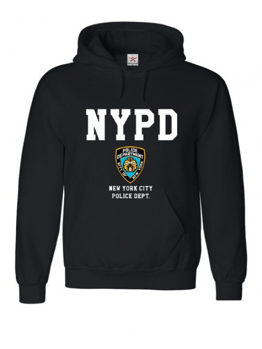 "NYPD" Printed Text & Logo Hooded Sweat In Black