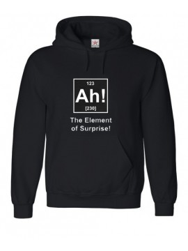 Funny "Ah! The Element Of Surprise" Writing on Black Hoodie