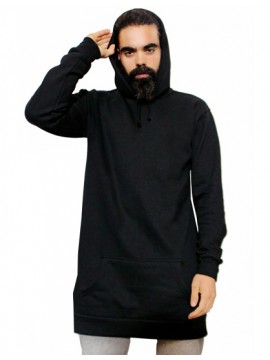 Black Long Length Pullover Hooded Top