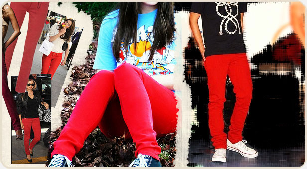 retro red skinny jeans